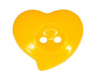Kids button as heart made of plastic in dark yellow 13 mm 0,51 inch
